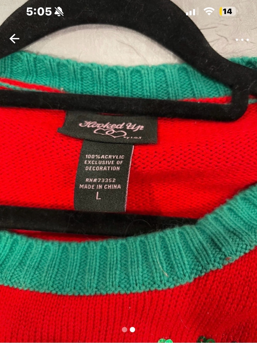 Hooked Up by IOT Red Holiday Sheep Sweater with Green Trim - Picture 2 of 2